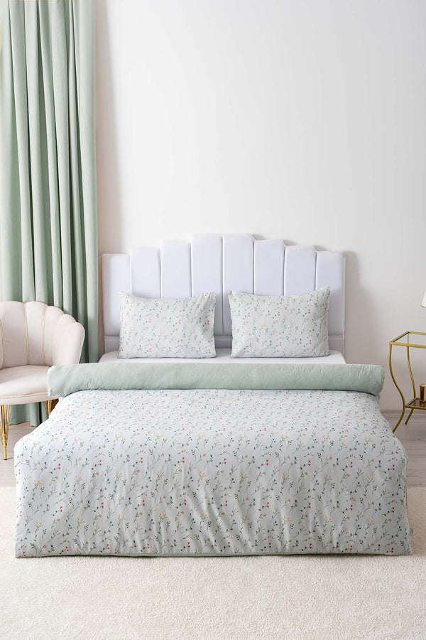 Clara Green Double Duvet Cover Set Cotton