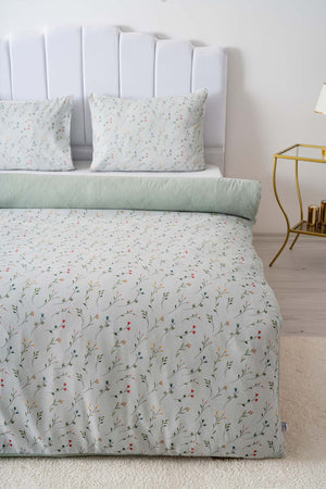 Clara Green Double Duvet Cover Set Cotton