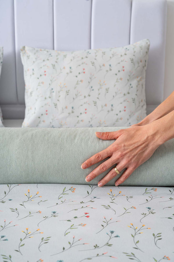 Clara Green Single Duvet Cover Set Cotton