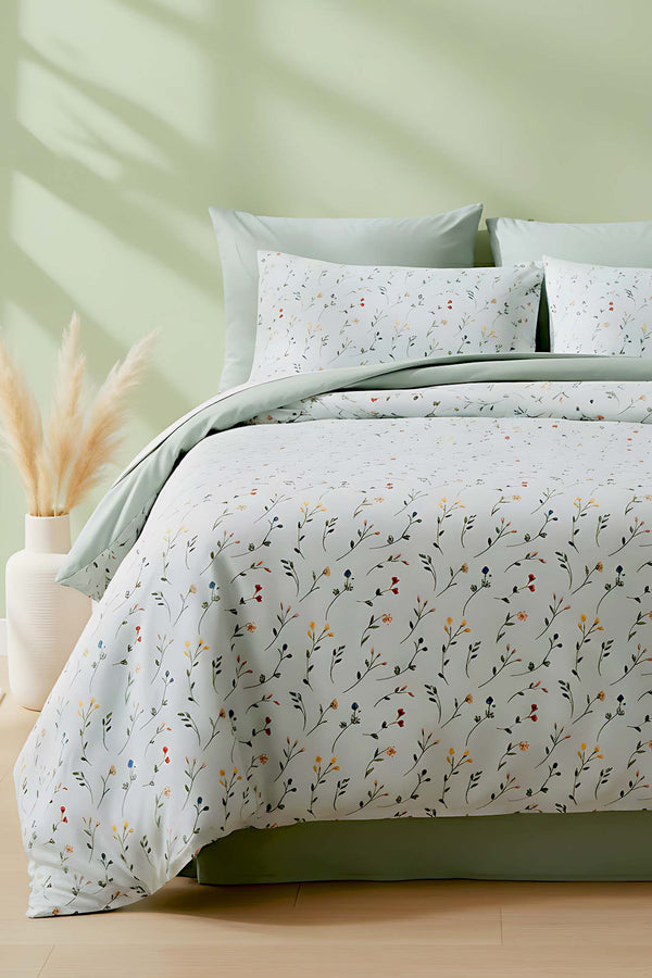 Clara Green Single Duvet Cover Set Cotton