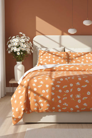 Orange Daisy Double Bedding Set Cotton