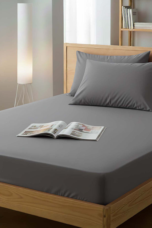 Gray Cotton Double Fitted Sheet 160x200 cm