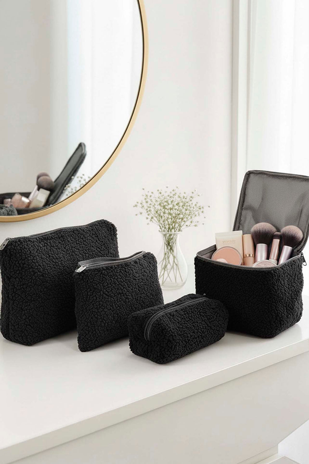 Black Teddy 4-Piece Makeup & Accessory Bag Set