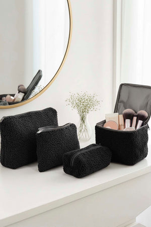 Black Teddy 4-Piece Makeup & Accessory Bag Set