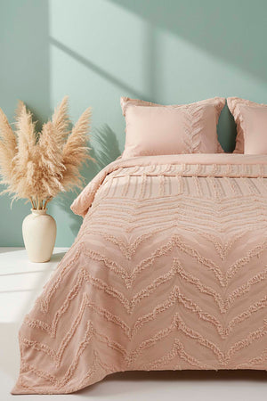Limi Crimp Beige Double Nevresim-Style Bedspread 7-Piece Bedding Set