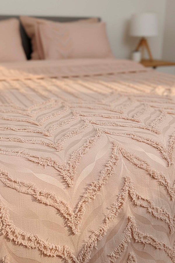 Limi Crimp Beige Double Nevresim-Style Bedspread 7-Piece Bedding Set