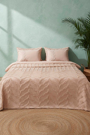 Limi Crimp Beige Double Nevresim-Style Bedspread 7-Piece Bedding Set