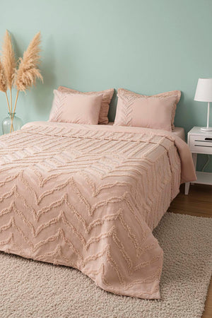 Limi Crimp Beige Double Nevresim-Style Bedspread 7-Piece Bedding Set