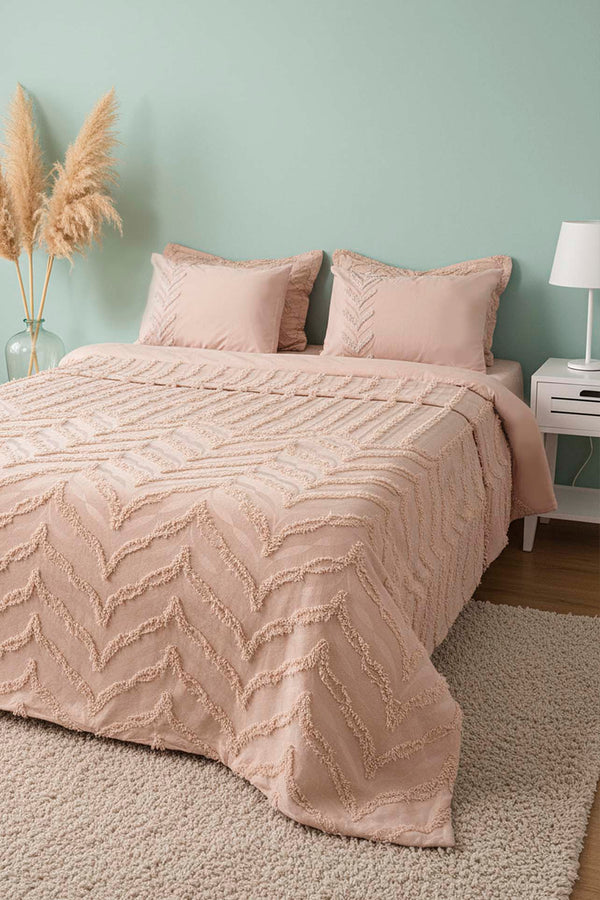 Limi Crimp Beige Double Nevresim-Style Bedspread 7-Piece Bedding Set