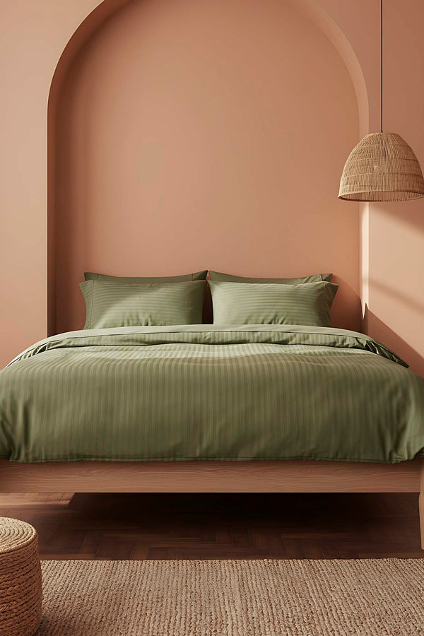 Opia Forest 100% Cotton Double Duvet Cover Set - 6-Piece Premium Trousseau Bedding Bundle - Breathable & Soft Deep Green Quilt Cover with 4 Pillowcases