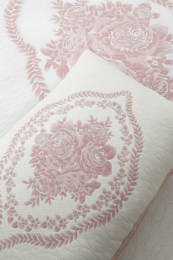 Oxford Blush Pink Double Bedspread Set, 3 Pieces, Soft Touch Fabric, Modern Design