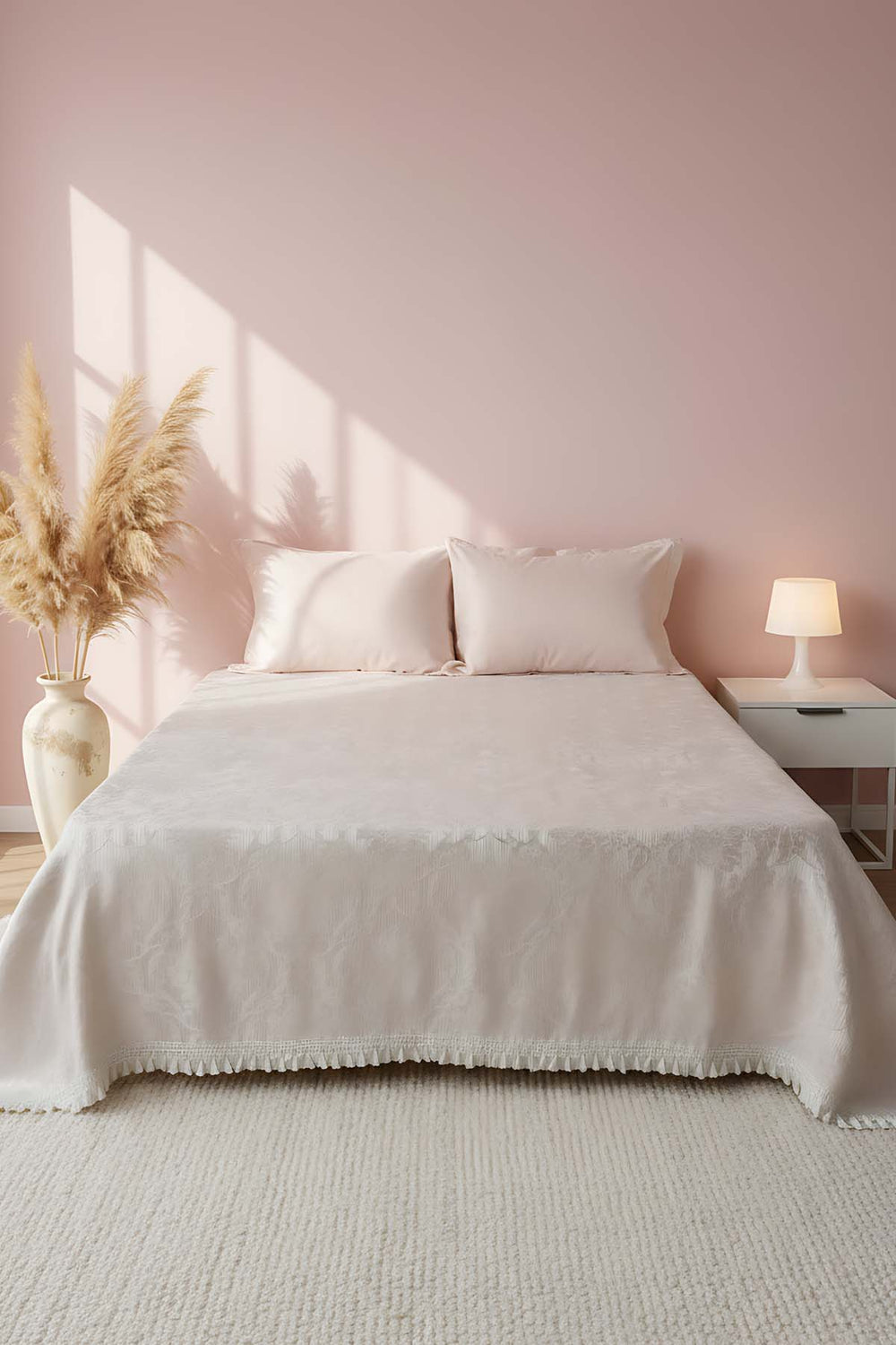 Style Blush Pink Double Bedspread Set, 3 Pieces, Soft Touch Fabric, Modern Design