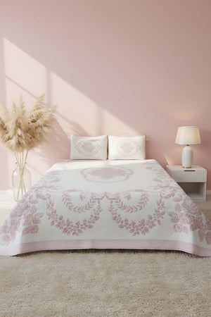 Oxford Blush Pink Double Bedspread Set, 3 Pieces, Soft Touch Fabric, Modern Design