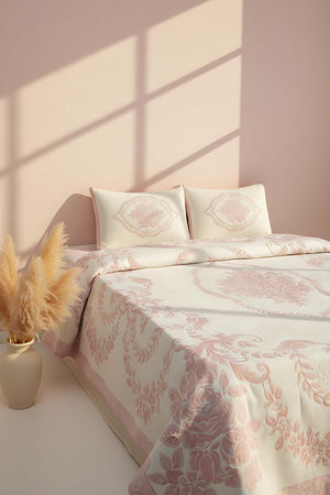 Oxford Blush Pink Double Bedspread Set, 3 Pieces, Soft Touch Fabric, Modern Design