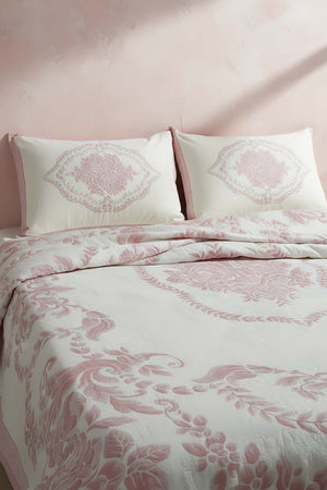 Oxford Blush Pink Double Bedspread Set, 3 Pieces, Soft Touch Fabric, Modern Design