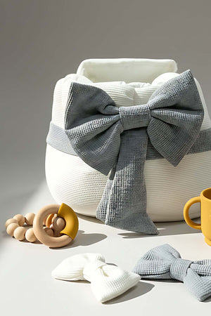 Bow Gray Ribbon Baby Carrier Bag – Stylish & Practical Baby Carrying Bag