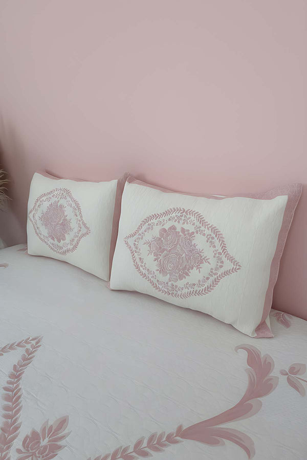 Oxford Blush Pink Double Bedspread Set, 3 Pieces, Soft Touch Fabric, Modern Design