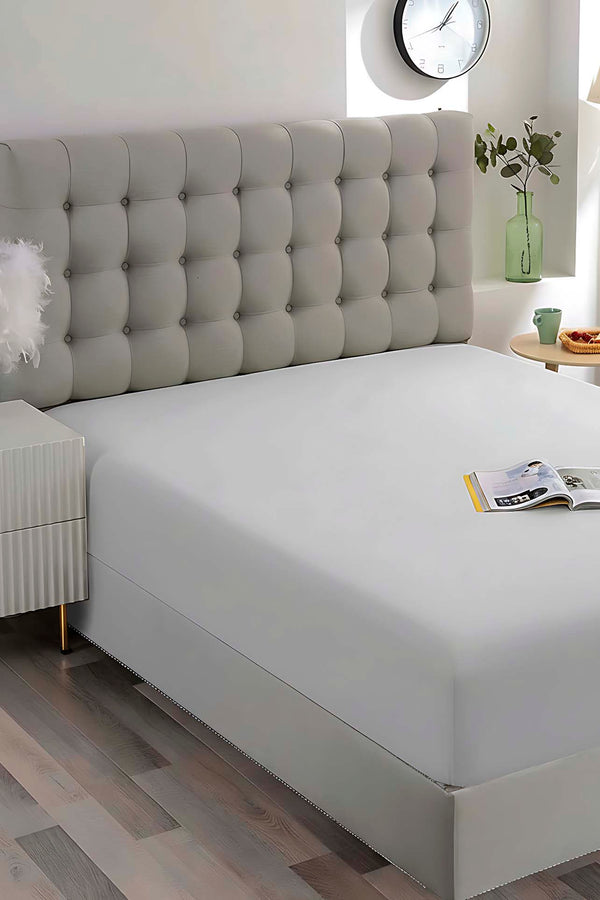 Light Grey Double Fitted Cotton Sheet 160 x 200 cm