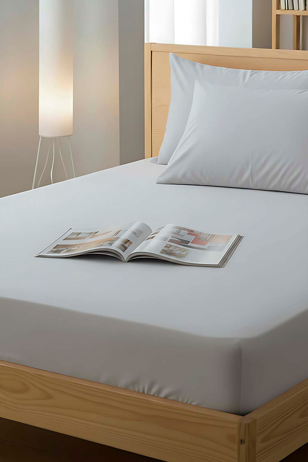 Light Grey Double Fitted Cotton Sheet 160 x 200 cm