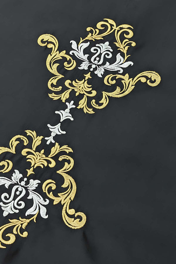 Embroidered Satin Dark Anthracite Double 100% Cotton Duvet Cover Set – 6-Piece Dowry Set