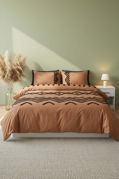 Puff Embroidered Elio Copper Double Duvet Cover Set – 6-Piece Dowry Set