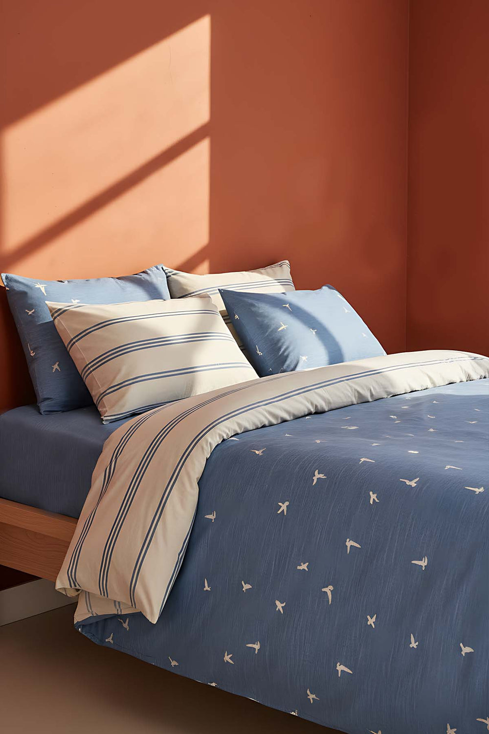 Coria Navy Blue Double 100% Cotton Duvet Cover Set – 6-Piece Bridal Set