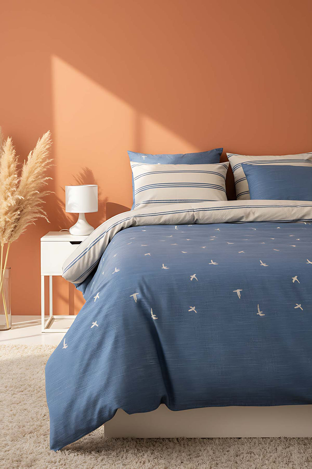 Coria Navy Blue Double 100% Cotton Duvet Cover Set – 6-Piece Bridal Set