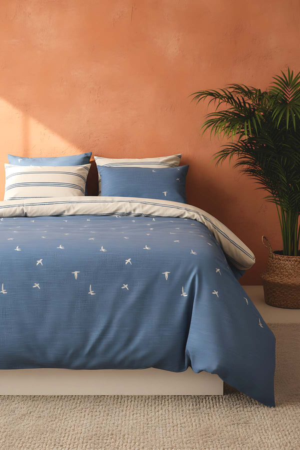 Coria Navy Blue Double 100% Cotton Duvet Cover Set – 6-Piece Bridal Set