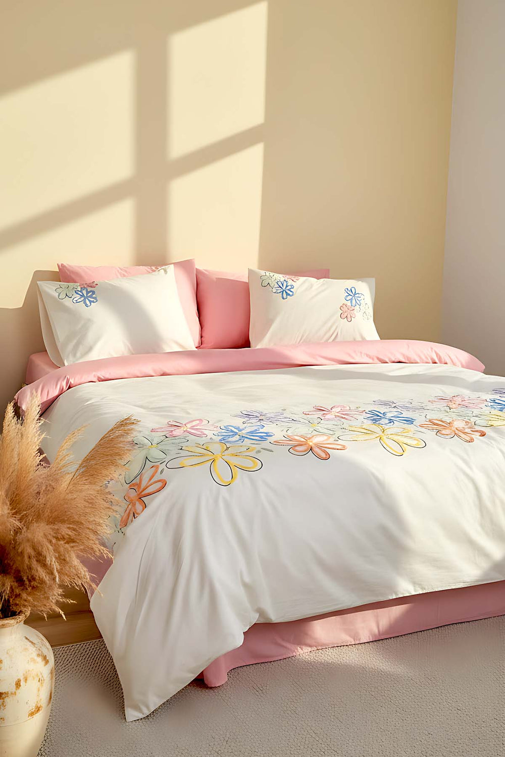 Bellis Puff Embroidered Double 100% Cotton Duvet Cover Set, 6-Piece Bridal Set