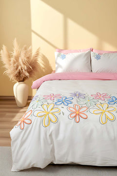 Bellis Puff Embroidered Double 100% Cotton Duvet Cover Set, 6-Piece Bridal Set