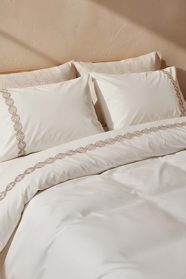 Majestic Beige Double 100% Cotton Duvet Cover Set, 6-Piece Bridal Set
