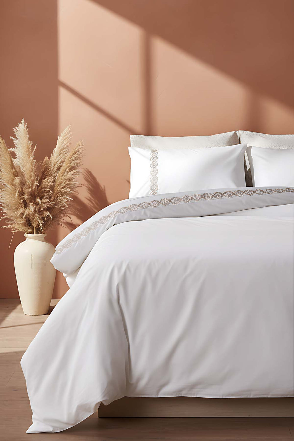 Majestic Beige Double 100% Cotton Duvet Cover Set, 6-Piece Bridal Set