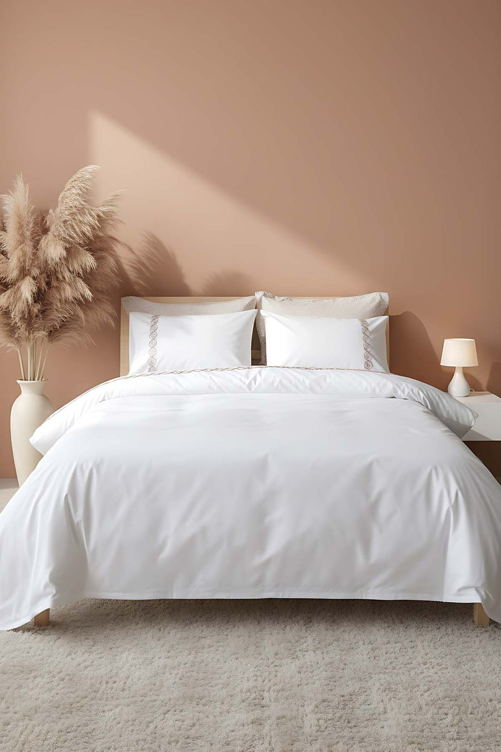 Majestic Beige Double 100% Cotton Duvet Cover Set, 6-Piece Bridal Set