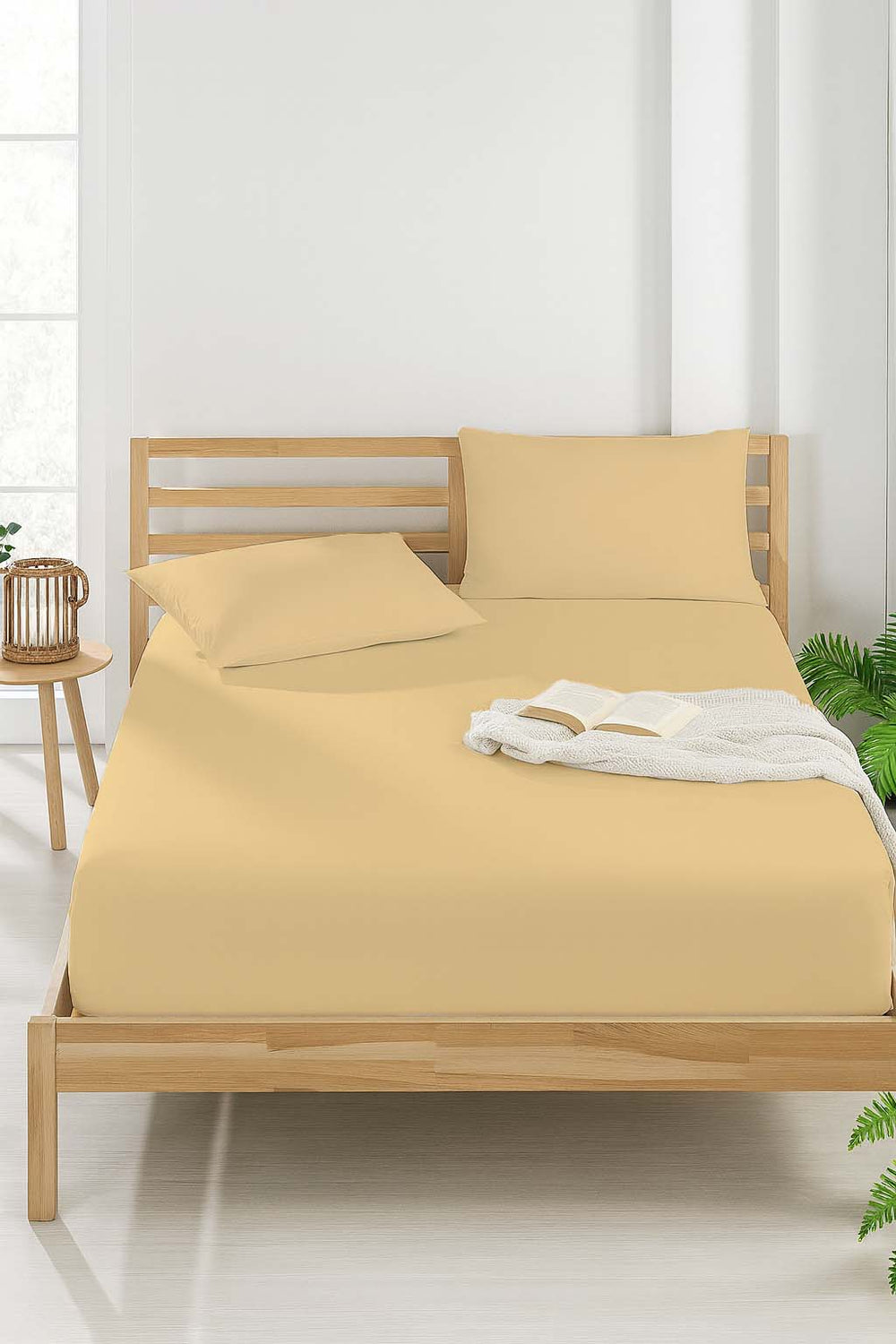 Yellow Double/Queen Size Polycotton Flat Sheet – Breathable, Non-Fitted, Single Piece, 215x240 cm