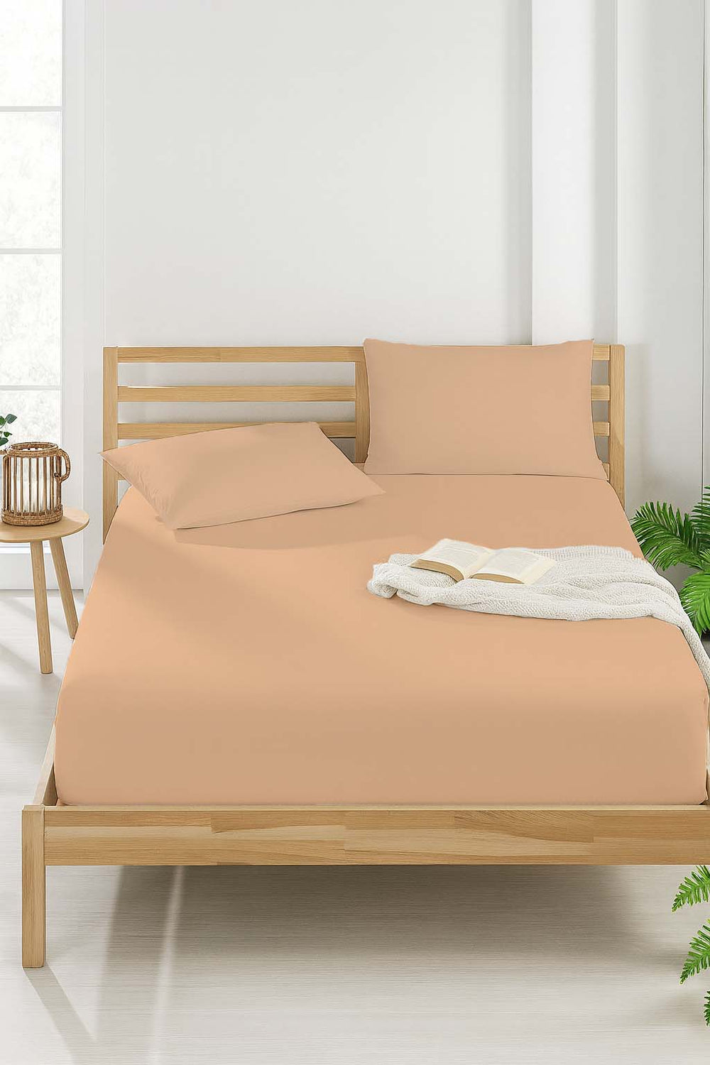 Light Orange Double/Queen Size Polycotton Flat Sheet – Breathable, Non-Fitted, Single Piece, 215x240 cm