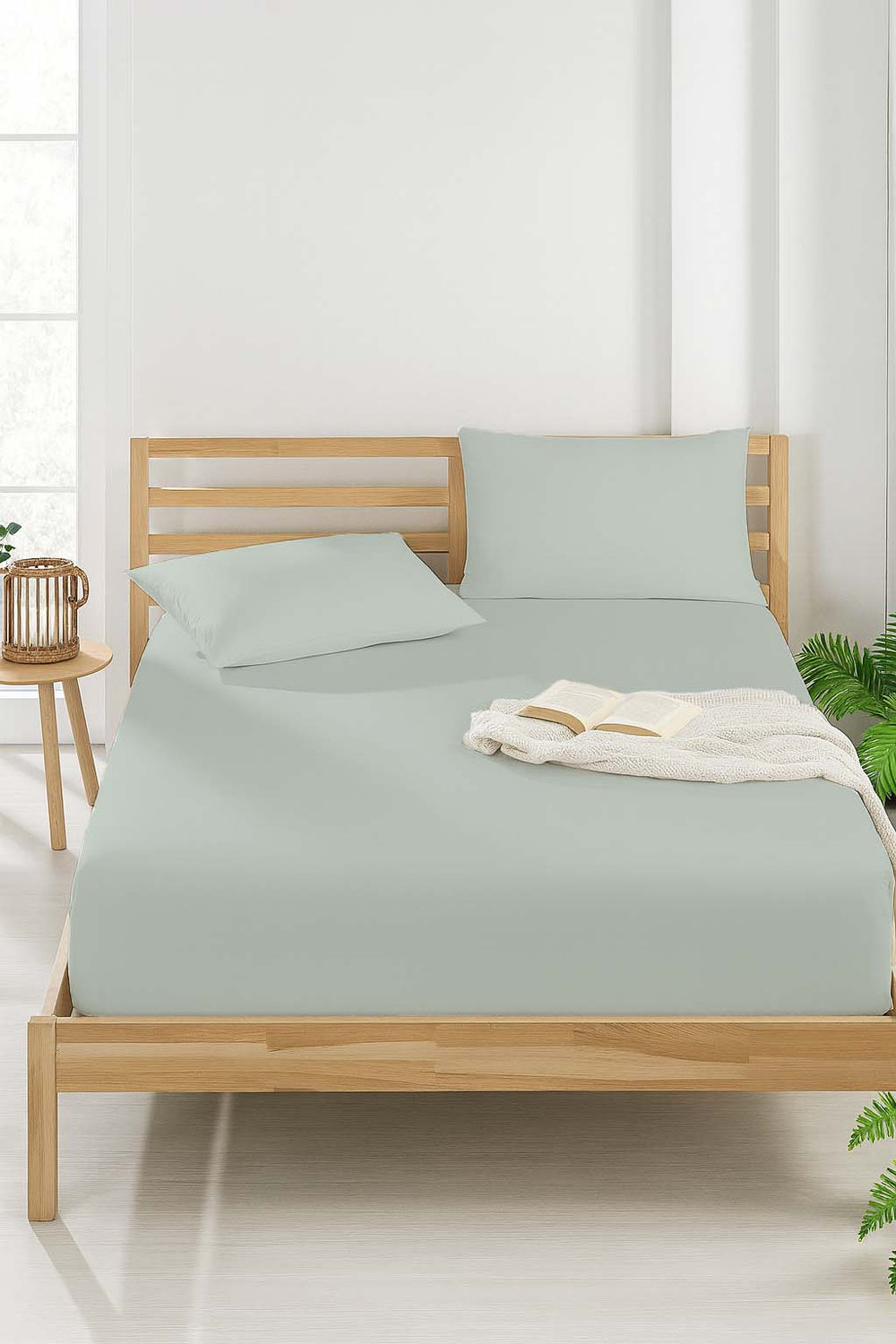 Light Green Double/Queen Size Polycotton Flat Sheet – Breathable, Non-Fitted, Single Piece, 215x240 cm