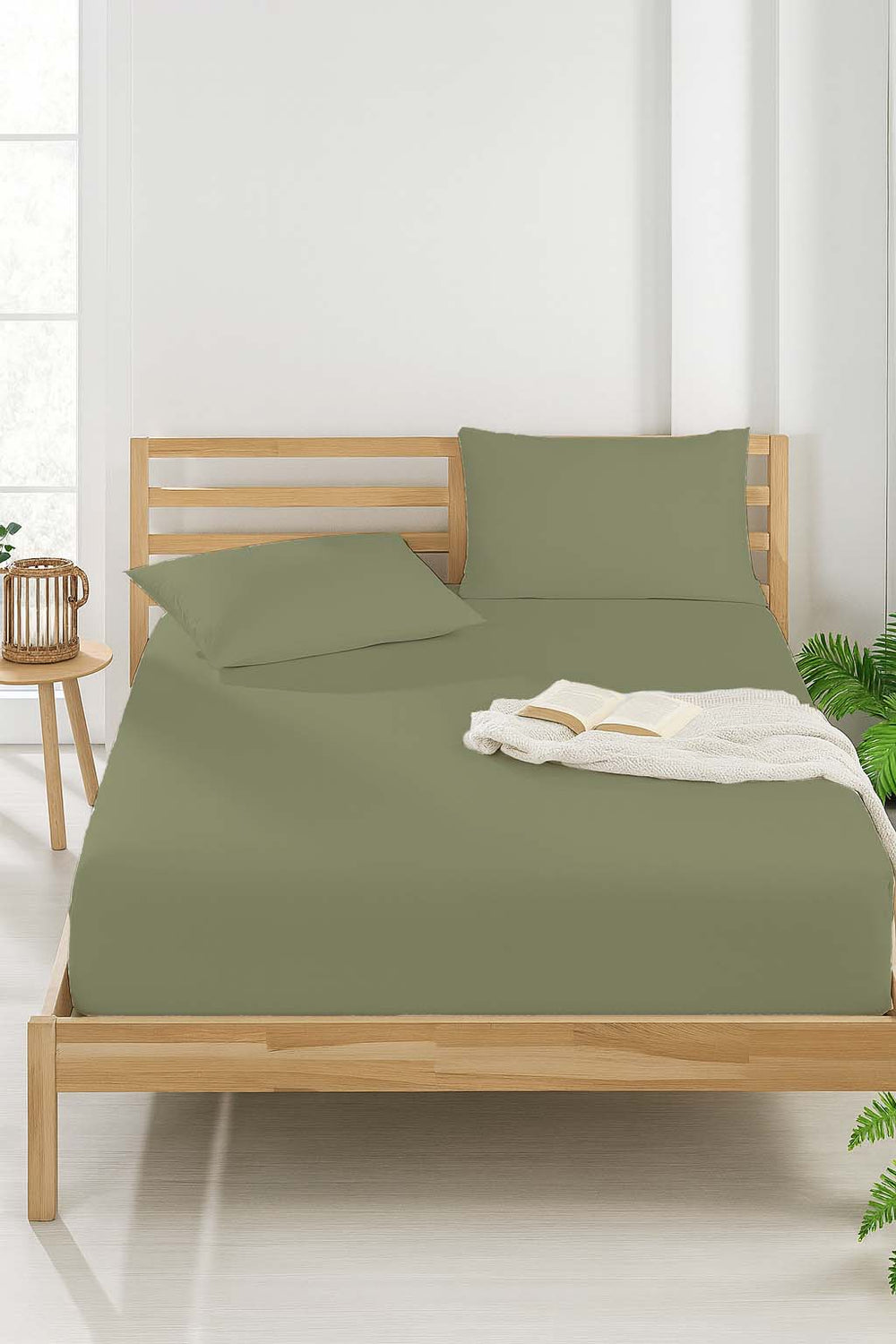 Khaki Double Size Polycotton Flat Sheet – Breathable, Non-Fitted, Single Piece, 215x240 cm