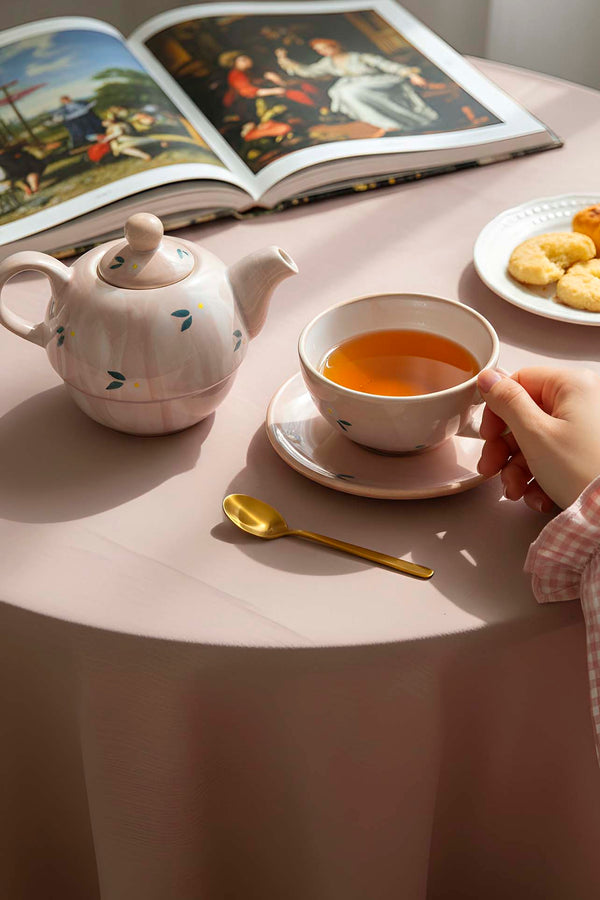 Lemon Blossom Amore 4-Piece Tea-for-One Set – Handmade Ceramic Teapot, Cup & Saucer Set, 600 ml