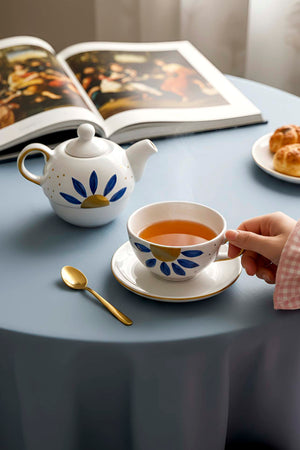 Evil Eye Flower Amore 4-Piece Tea-for-One Set – Handmade Ceramic Teapot, Cup & Saucer Set, 600 ml