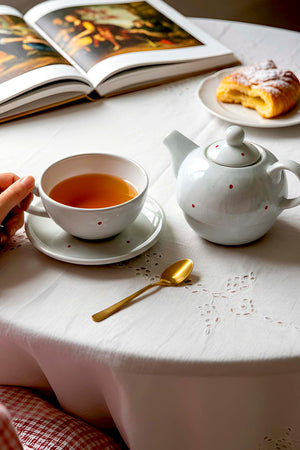 Aqua Green Daisy Amore 4-Piece Tea-for-One Set – Handmade Ceramic Teapot, Cup & Saucer Set, 600 ml