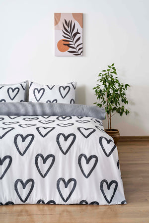 Checked Hearts Outlet Double Size Cotton Bedding Set