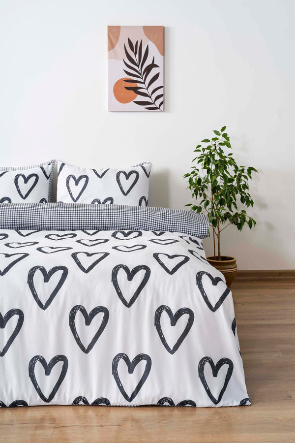 Checked Hearts Outlet Double Size Cotton Bedding Set