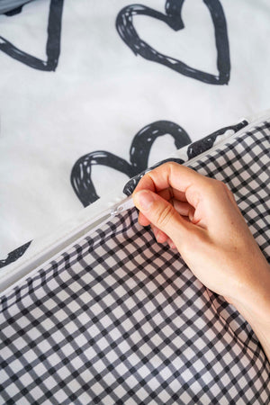 Checked Hearts Outlet Double Size Cotton Bedding Set