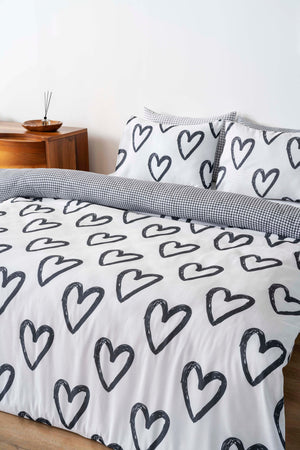 Checked Hearts Outlet Double Size Cotton Bedding Set