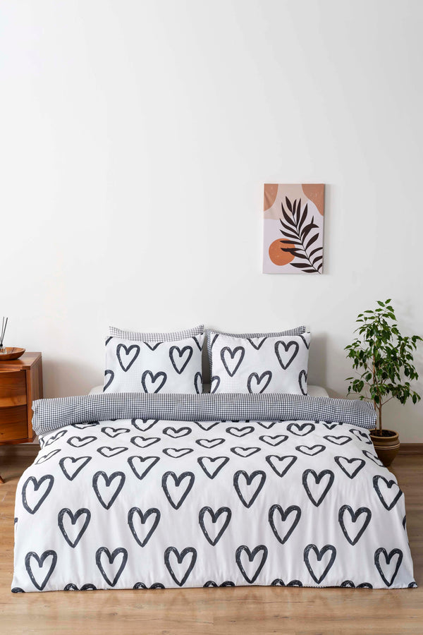 Checked Hearts Outlet Double Size Cotton Bedding Set