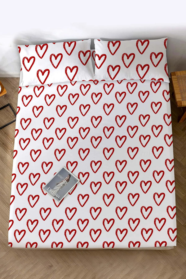 Plaid Red Hearts Double Size Sheet Cotton
