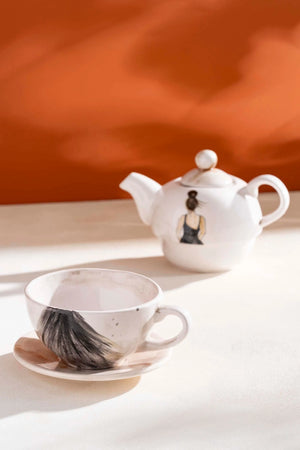 Girl in Dress Amore 4-Piece Teapot & Cup Set