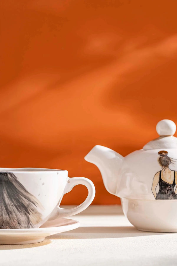 Girl in Dress Amore 4-Piece Teapot & Cup Set