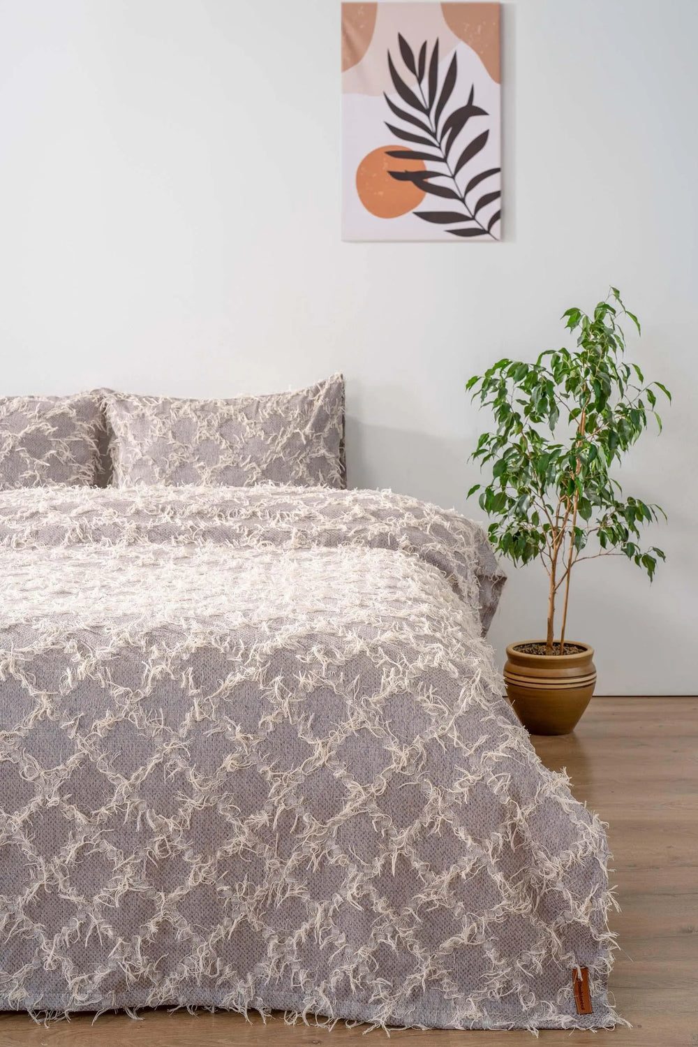 Ferly Tasselled Gray Double Jacquard Deluxe Bedding Set 3 Pieces Bedspread Set