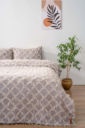 Ferly Tasselled Gray Double Jacquard Deluxe Bedding Set 3 Pieces Bedspread Set